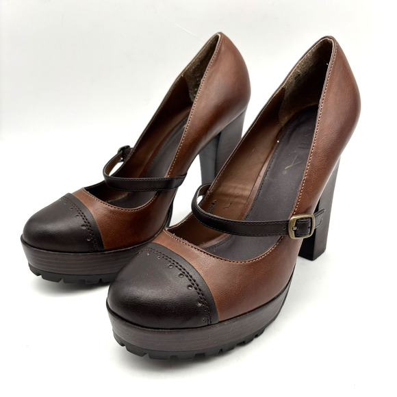 Vintage MIA 'Hawthorne' Two Tone Faux Leather Chunky Heel Mary Jane Pumps 8.5M - Picture 3 of 16